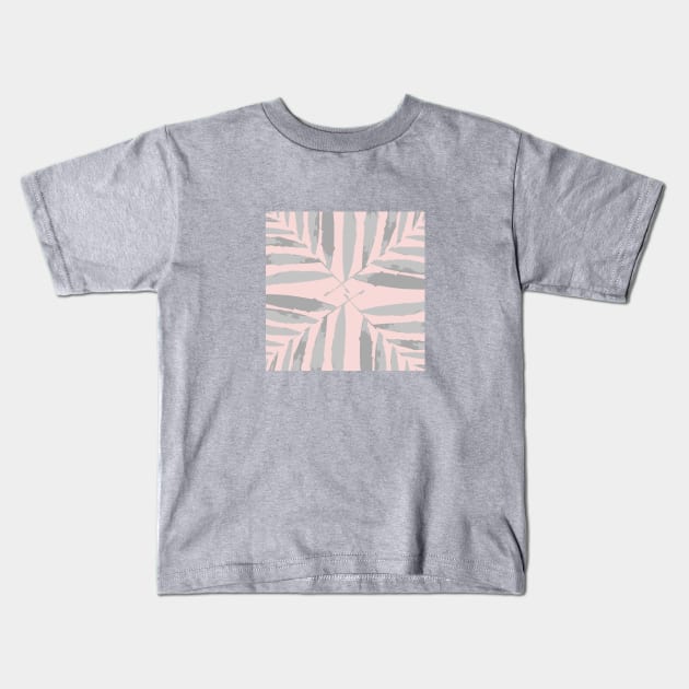 Geometric palm leaves grey silver on pink , leaves, tropical , fall,  TeePublic Kids T-Shirt by PrintedDreams